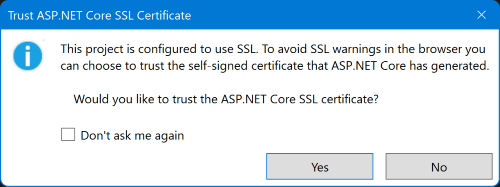 ASP NET Core generated SSL certificate prompt 