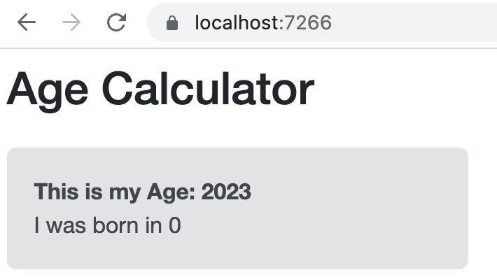 Output of the Age calculator application when the optional parameter is omitted