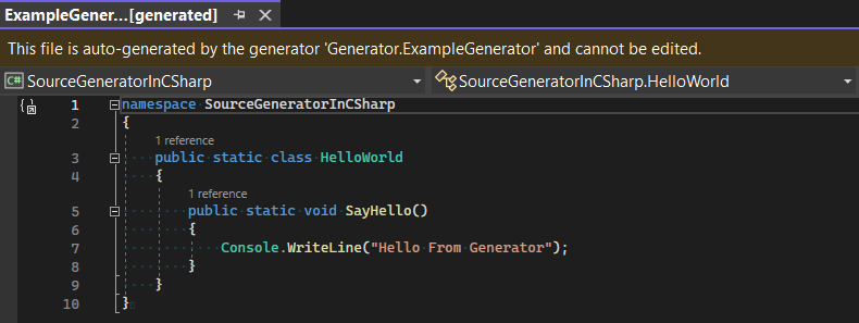 Code generated from Source Generators in C#