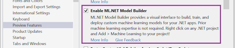 VS 2019 ML.NET Model Builder Preview Feature