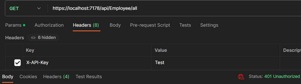 Postman Result showing the API request and response.